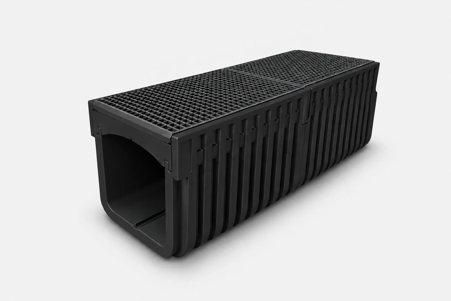 Illustration of the assembled EcoTrough straight trough with GRP grating cover