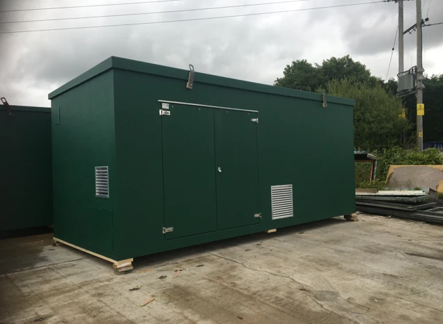 Green GRP equipment cabinet