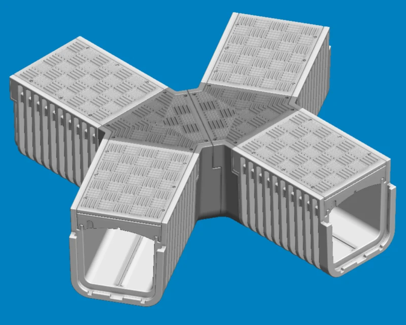 Angled four-way polymer trough